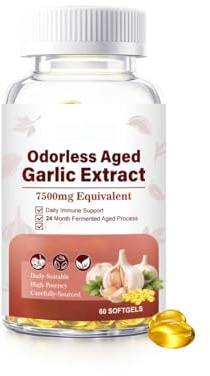 Luktfri lagrad vitlöksextrakt 7500mg, stöder hjärta och immunförsvar, 2-års mognad formel för vuxna, 60 Count,1pcs