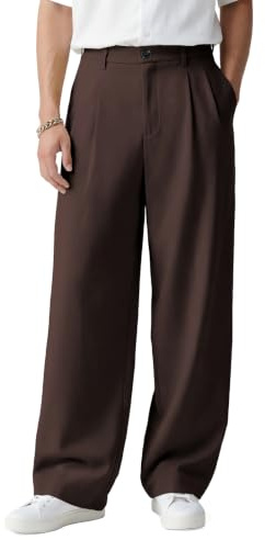 Heyfanee Pantalon de costume pour homme - Baggy Business - Moderne - Pantalon chino pour homme - Pantalon long et large en tissu - Pantalon de loisirs, marron, 32W / 30L