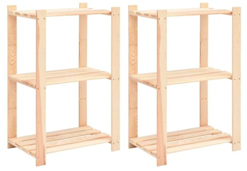 vidaXL 2X Kiefernholz Massiv Lagerregal 3 Böden Standregal Bücherregal Haushaltsregal Küchenregal Kellerregal Büroregal Holzregal 60x38x90cm 150kg