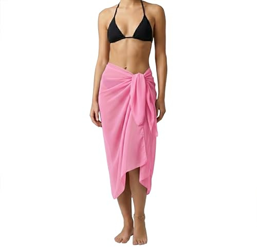 ZAKIRA Women’s Chiffon Swimsuit Cover Up Sarong – Lightweight Sheer Beach Wrap for Bikini, Pool & Vacation (Pink)
