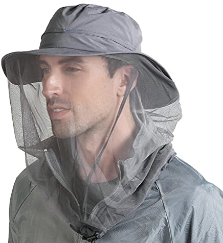 Mosquito Head Net Hat Beekeeping Cowboy Hat Insect Net Veil Hat Outdoor Jungle Face Cover Bucket Hat UV Proof for Bug Fly Mosquito Bee Gnats for Fishing Hiking Honey Gathering Grey