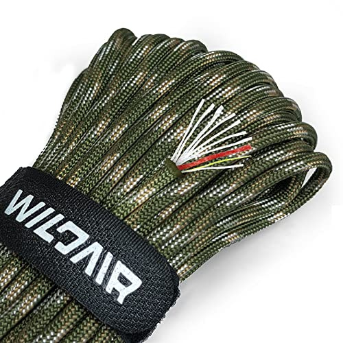 WILDAIR Paracord Survival Paracord Parachute Fire Cord Survival Ropes 4-in-1 5/32 Diameter U.S. Military Type III with Integrated Fishing Line, Fire-Starter Tinder