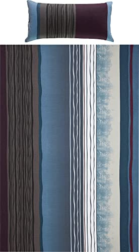 REDBEST Bettwäsche, Bettgarnitur Single-Jersey blau-anthrazit Größe 40x80 cm / 135x200 cm - Wendekissenbezug, temperaturausgleichend, bügelfrei, mit Reißverschluss