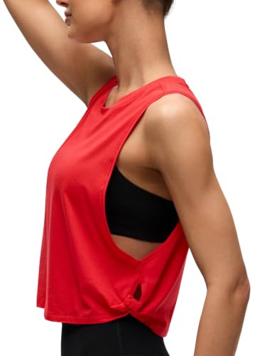 CRZ YOGA Mujer Crop Top Camiseta Sin Mangas de Fitness Ropa Deportiva Cuello Redondo Rojo Oscuro 44