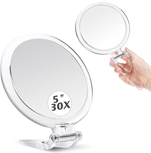 MIYADIVA 30X Magnifying Mirror - Travel Handheld 5in Foldable Makeup Mirror with Double-Sided 1X/30X Magnification