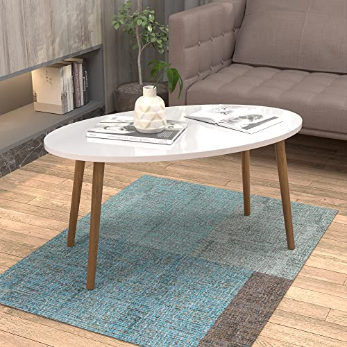 [en.casa] Mesa de Centro Ovalada Mesa Auxiliar Elegante Estable Aglomerado Madera 41 x 90 x 50 cm - Blanco y Madera Natural