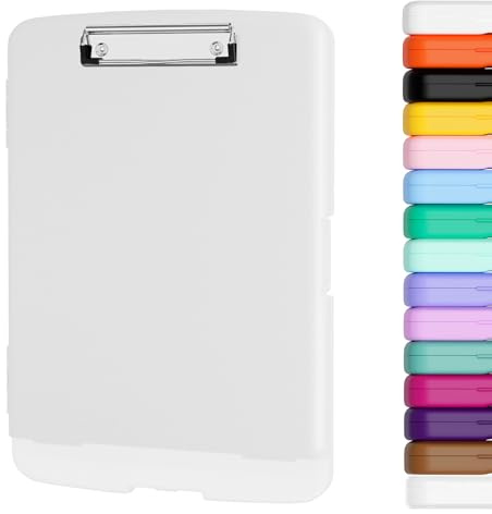 Piasoenc Urklipp med förvaring, 8,5 x 11 organisationslåda med pennhållare och A4-laglig pappersmapp, slitstark plast, folio och sidoöppning, lågprofilklämma, för sjuksköterskor, lärare, vit