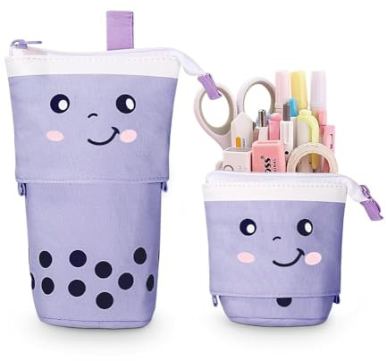 Xespis Federmäppchen Reißverschluss, Teleskopisch Mäppchen, 2-in-1 Standmäppchen, Federtasche Mädchen, Schüttelpenal Teenager, Schulmäppchen, für Mädchen Geschenke 7 8 9 10 11 12 Jahre(Lila)