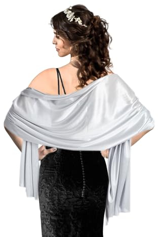 EUPSIIU Stola Festlich Fur Abendkleid, Damen Schal, Schals Tücher für Damen, Einfarbiger Schal Sommer Dünn Schaltuch für Brautkleider Abendkleider Alltagskleidung, Einheitsgröße (Silber) (Silber)