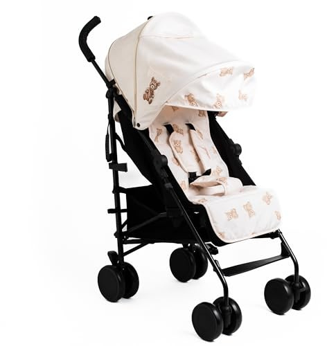 Roma Star Teddy Cream Baby Stroller - Everyday Stroller & Baby Pram with 22kg Weight Limit, Umbrella Fold Design, from Newborn, Padded Liner, 5 Lie Back Positions, Rain Cover, 5 Point Harness