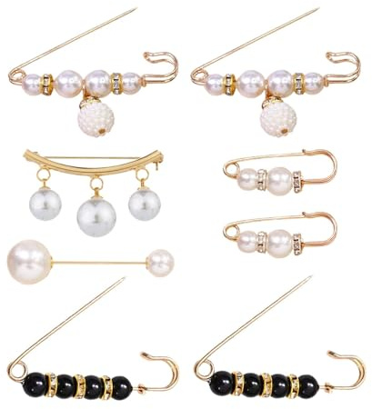 Broche de Seguridad con Perlas, imperdibles de Seguridad para Ropa, Pins Decorativos para Ropa, Juego de 8 broches para Mujeres y niñas, Clips de Bufanda de para Pantalones