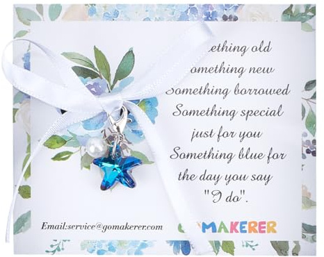GOMAKERER Something Blue Bouquet Charm, Something Blue Wedding Bouquet Charms Guardian Angel Charm with A Gift Card for Bridal Flowers