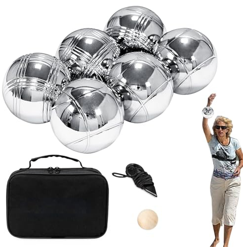 Generiskt pufin boule-set | petanqe-set i metall med träkula | Boccia kulor, 6 metallkulor, 1 målkula | bärbart boule-spel med väska för trädgård, picknick, strandsemester