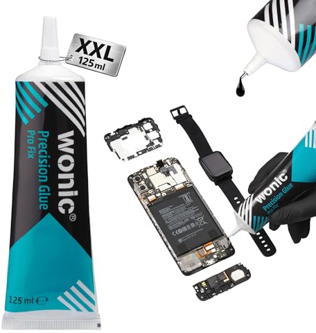 125ML colle spéciale téléphone pour remplacement d'écran | flexible | resistant à l'eau | anti-vibrations | pointe en méta | Noir | WONIC® Pro Fix XXL