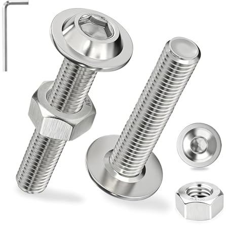 Ezitruz Viti Testa Bombata con Flangia M6x60 mm, 30 Pezzi Bulloni Incassato Acciaio Inox A2 V2A Viti a Esagono ISO 7380-2 con Dadi e Flangia Metriche Filettatura Completa per Montaggio di Mobili