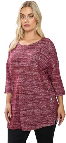 Yours Curve Red Knitted Side Button Top - Women's - Plus Size Curve