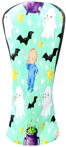 Golf Club Head Covers Mint Green Halloween Ghosts & Baby Premium Plush Velvet Lining, Waterproof Golf Headcovers Driver & Fairway Woods for Scratch Protection Novelty Gift for Men & Women