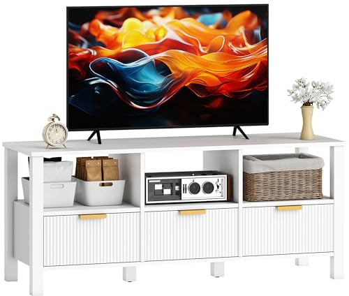 HOMCOM Mueble de TV Moderno para Salón, Mesa TV con 3 Cajones y 3 Estantes Abiertos, para Televisión de 43-55 Pulgadas, 120x39,5x50 cm, Blanco
