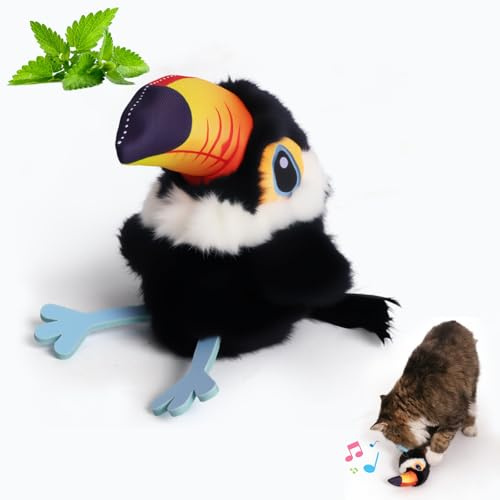 Auveach Uccellino Volante per Gatti 2026 Flappy Bird Cat Toy 3 Modalità USB Ricaricabile Giocattolo Cinguettante Interattivo con Erba Gatta Giochi per Gatti in Casa (Non Vola, Nero)