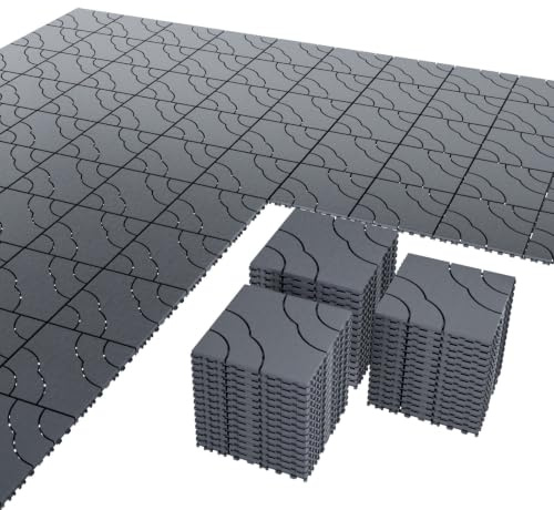 Airsell Interlocking Deck Tiles | Plastic Outdoor Flooring for Patio, Garden & Balcony | Waterproof & All-Weather | Anti-Slip Surface (Dark Gray FTK-44 Pcs (44 Sq Ft))