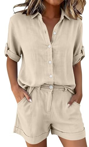 Dam 2-delad sommarkläder button down kortärmad skjorta set två delar set för kvinnor sommar button down blus och shorts