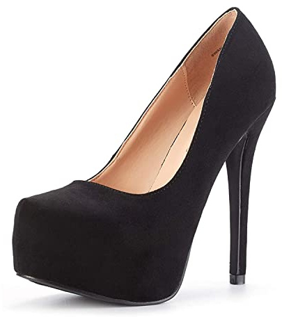 DREAM PAIRS Escarpins Femme Talon Haut Sexy, Chaussures Plateforme Élégantes à Talon Aiguille Fin, Escarpins pour Soirée, Mariage, Fête, Party,Size 40,Suède/Noir,Swan_30