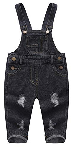 KIDSCOOL SPACE Ren bomull blå/svart, blå/svart, överdragsbyxor i trasiga jeans för barn och småbarn, svart, 18-24 månader