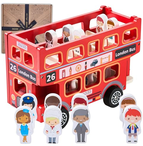 Jaques of London Bus Toy for 2 Year Olds | Red Double Decker Toy with Wheels | Perfect Wooden Toys for Toddlers | Classic Wooden Toys for Children