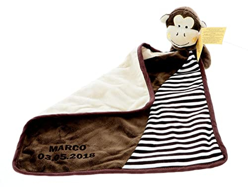 Jessis Geschenkeschmiede: Schmusetuch Affe mit Gravur, 30x30 cm, Braun, Unisex, Neugeborene und älter, 100% Polyester