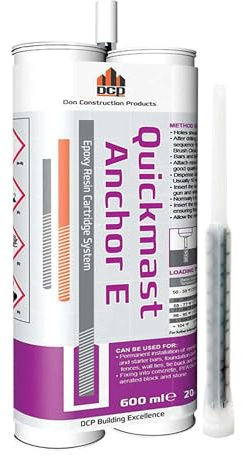 DCP Quickmast Anchor E Concrete Anchoring Epoxy - Two-Part, Dual Cartridge, Fast-Setting Epoxy System for Rebar, Threaded Rods, Crack Repair - Strong Bonding, Durable - 20.2 fl oz.