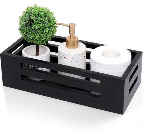 HYLEHE Caja decorativa negra para cesta de baño, cesta de almacenamiento de papel higiénico de madera