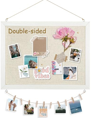 DOLLAR BOSS Pin Board Cork Board with Linen Double-Sided 1 Pack 30 X 40CM