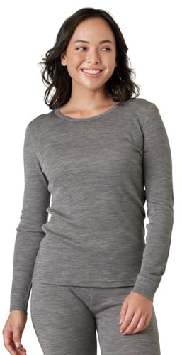LAPASA Damer 100 % merinoull termoundertröja, premium merino ull termounderkläder, varm rund hals, långärmad tröja (L48), Ljunggrå, S