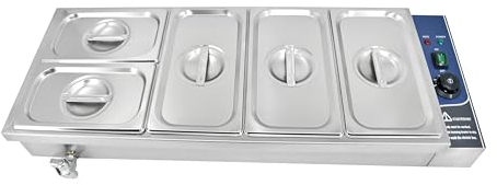 TAIMIKO Bain Marie Electric Food Warmer 1500W Commercial Stainless Steel Buffet Wet Well Sauce Drain Tap Gastronorm Container Catering Restaurant 30-85°CTemperature Control(3x1/3 GN Pan+2x1/4 GN Pans)