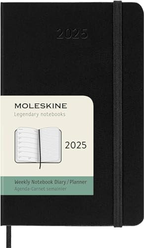 Moleskine Weekly Planner, WochenPlaner mit Platz für Notizen für 12 Monate 2025, Fester Einband und Elastischer Verschluss, Farbe Schwarz, TaschenFormat 9x14 cm