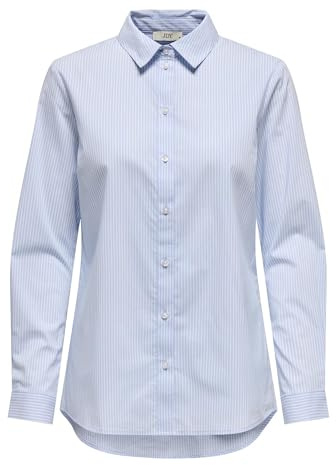JDY Camisa básica de Mujer Blusa Manga Larga Túnica de Negocios Clásico Ajuste Regular Elástico Top JDYMIO, Color:Azul Claro, Talla:42