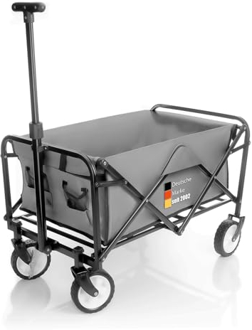 BigDean kompakter Bollerwagen faltbar grau bis 80kg belastbar – Kleiner Bollerwagen platzsparend zusammenklappbar für Ausflüge, Camping & Einkäufe