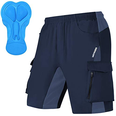 VAYAGER Pantaloncini da Ciclismo MTB da Uomo con Imbottitura 3D, Pantaloncini da Mountain Bike da Uomo ad Asciugatura Rapida Leggeri e Larghi