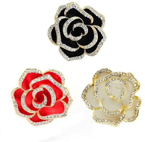 CWPFVQA Broche Noir, 3 Pièces, Femme, Vintage, Fleurs, Diamants, Bijoux Fantaisie, Zinc, Petit, À fleur, Broche pin, Épingle de sécurité