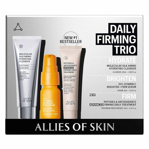 Allies Of Skin Daily Firming Trio 3-Step Regime Hydrating Cleanser 25 ml / 0.84 oz & 20% Vitamin C Serum 8 ml / 0.27 oz & Advanced Daily Treatment 12 ml / 0.41 oz