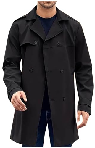 Men's Coat Double Breasted Trench Coat Long Lapel Business Jacket with Belt Men's Trench Coat Winter Military Style Jacket Transition Jacket Traditional Loden Coat Short Coat for Men UK Clearance