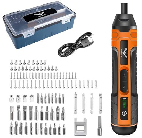 JENABOM Electric Cordless Screwdriver, 3.6V Rechargeable Screwdriver, 5N.m Max Torque, 4-Gear Torque, LED Light, 39 Pcs, Ideal for Daily & Light Industrial Use