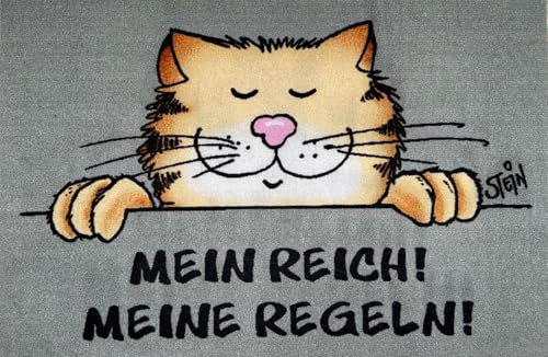 Fußmatte Uli Stein Mein Reich! Meine Regeln! Katze 50 x 75 cm grau waschbar