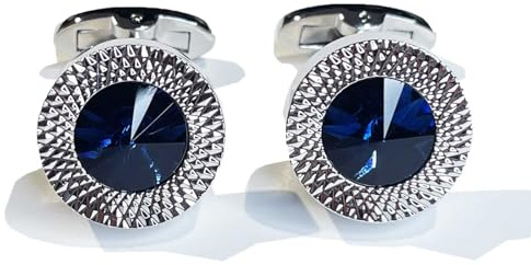 Blue Diamond Crystal Cufflinks Men Silver Cuff Links with Gift Box Formal Business Wedding Shirts