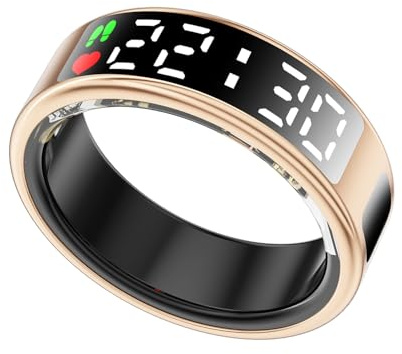 LONGLU Smart ring för kvinnor män med LED-skärm, fitnessspårare ring med puls/blodsyre/sömn/sport/5 ATM-klass vattentät hälsomätare för iPhone och Android (guld, 11)