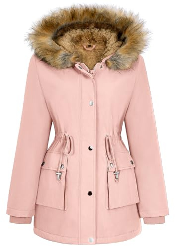 Lonya Manteau Femme Hiver Parka - Veste Polaire Imperméables Manteau à Capuche Zippé Chaud Blouson Doublure en Peluche Fausse Fourrure Parka Jacket Hooded Outercoat avec Poches