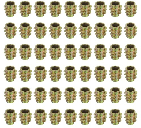 sourcing map 58Pcs Threaded Inserts Nuts, M5x10mm Hex Socket Drive Nut Inserts for Wood - Zinc Alloy Screws Furniture Screw in Nuts Bolt Fastener