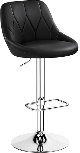 Yaheetech 1 Taburete de Bar o Cocina Altura Ajustable con Respaldo Negro | Taburetes Altos Cocina Regulable entre 86-107,5 cm, Sillas de Bar Asiento Giratorio 360° y Reposapiés Estructura de Metal