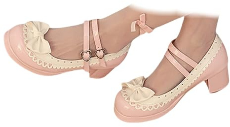 Chaussures à Talons Bas Lolita avec Nœud pour Femmes, Mary Jane avec Double Boucle Ajustable, Escarpins Traditionnel Oktoberfest, Mode Chaussures avec Dentelle Convient aux Loisirs Quotidiens