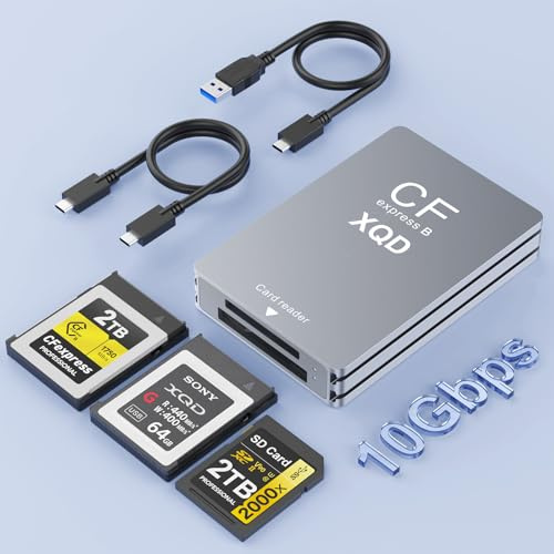 3 in 1 Lettore di schede CFexpress tipo B y XQD y SD con USB 3.2(Gen2)10 Gbit/s,lettore di schede di memoria CFe tipo B & XQD Card Reader Adattatore per Windows/Mac/Linux/Android con Cavo USB-C/US B-A